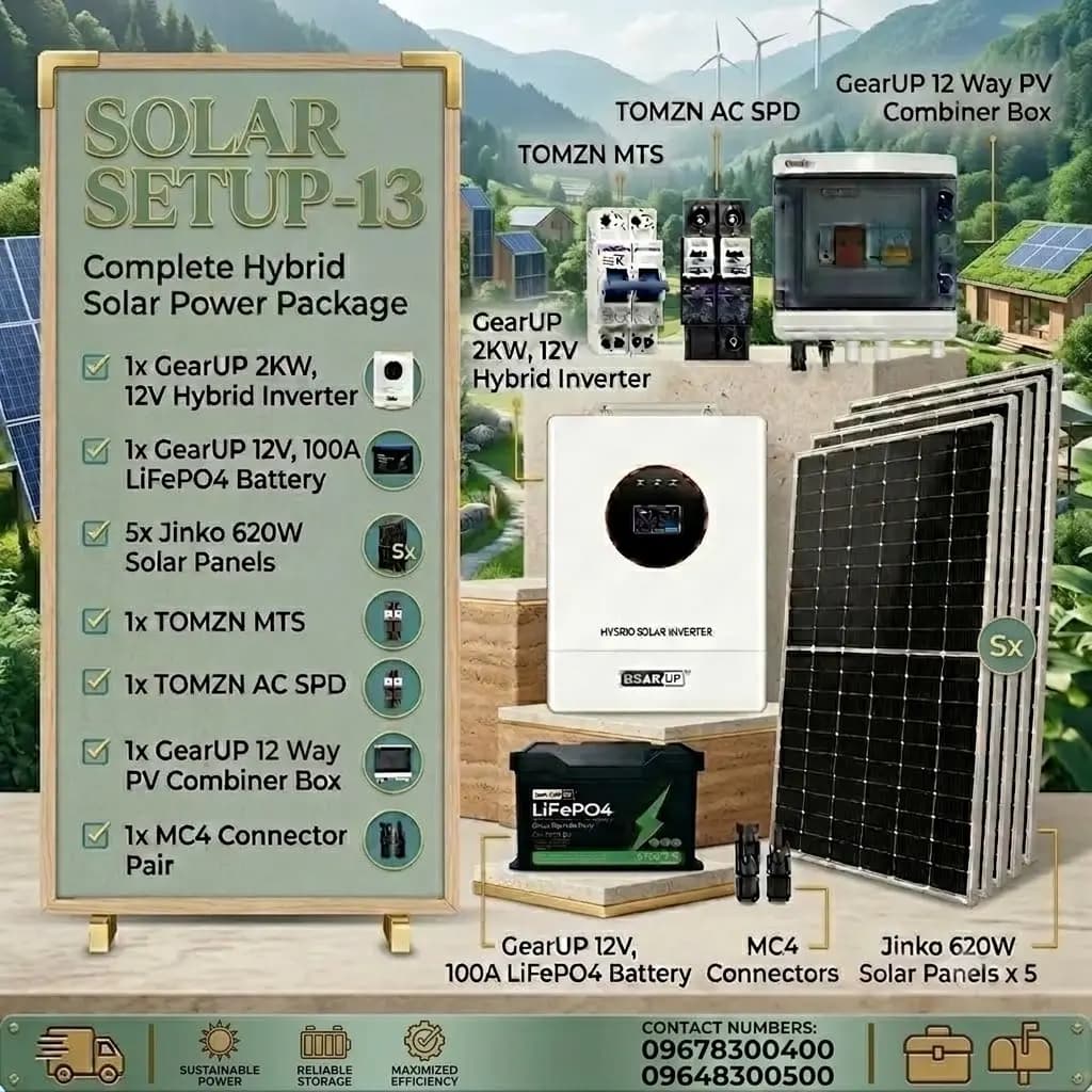GearUP 2KW Hybrid Solar Power Package | GearUP 2KW Hybrid Inverter & 5 Jinko 620W Solar Panel ( Solar Setup - 13)