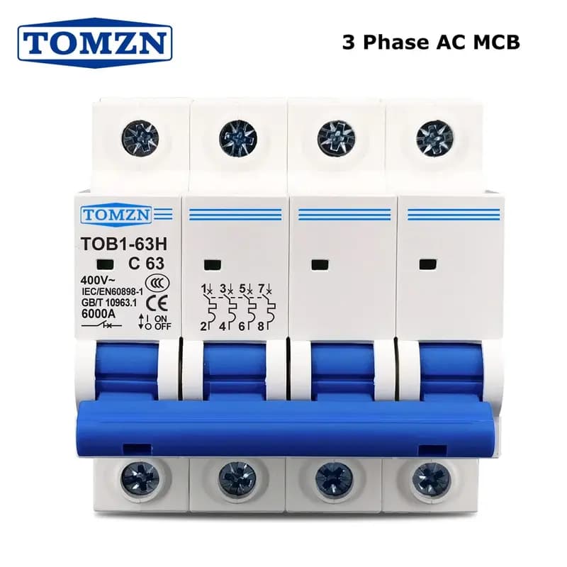 TOMZN 63A - 3 Phase 4 Pole AC Circuit Breaker AC MCB 400V (TOMZN TOB1-63H)