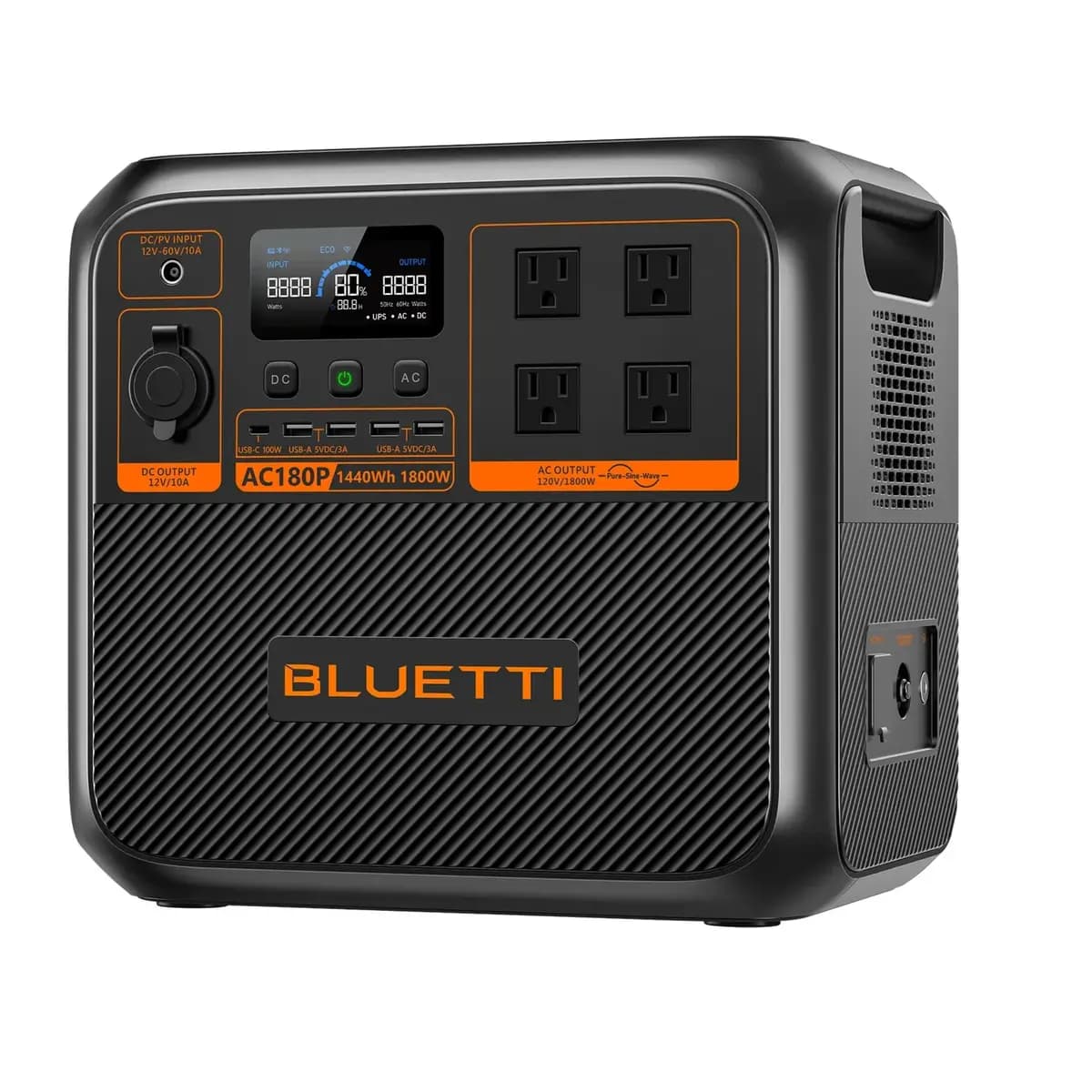 BLUETTI AC180P Solar Portable Power Station - 1800W Inverter, 1440Wh Lithium Battery