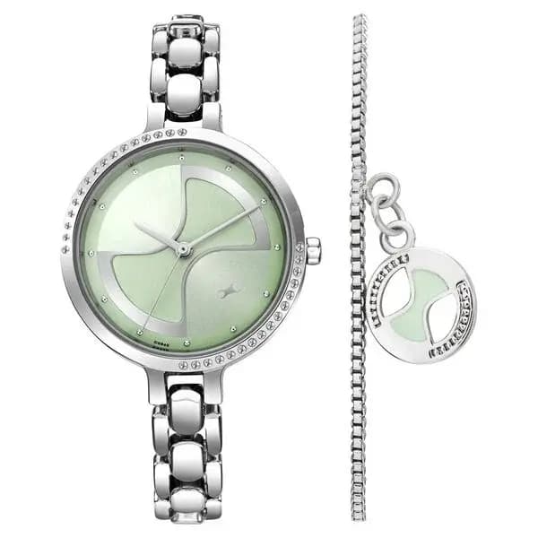 Fastrack 6311SM01F Green Dial Metal Strap Watch