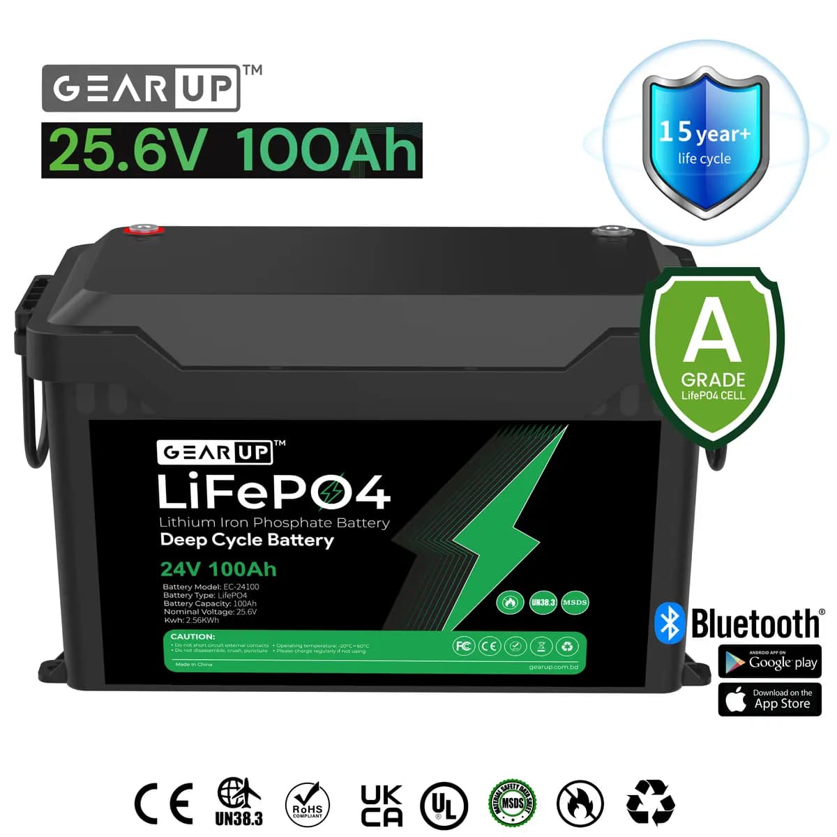 GearUP 24V, 100Ah Lithium Battery - 25.6V, 100Ah High-Performance LifePO4 Battery image 2