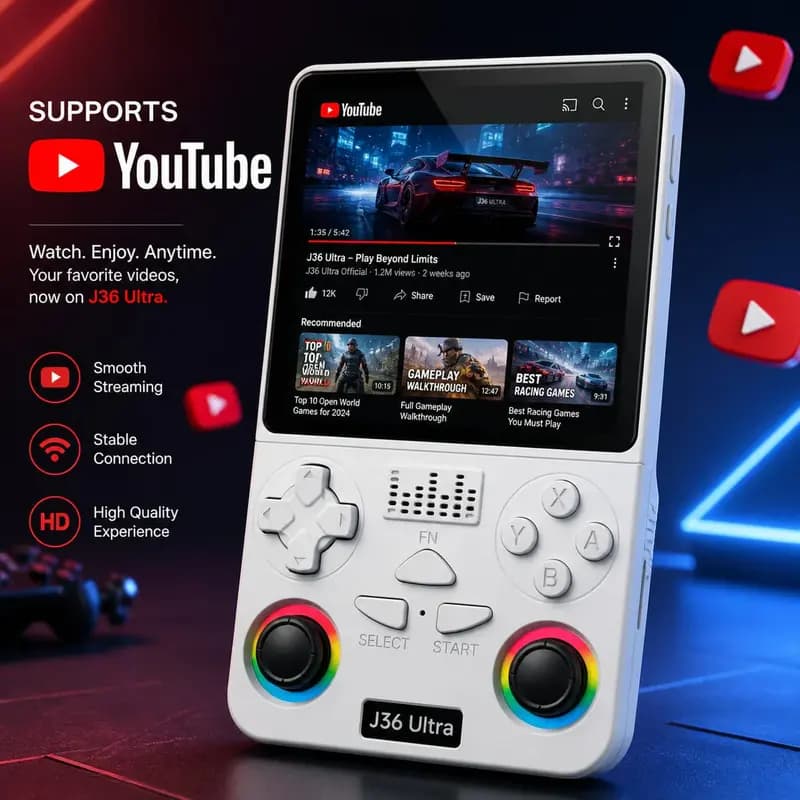 J36 Ultra All-in-One Handheld Gaming Console with Wi-Fi & YouTube Support