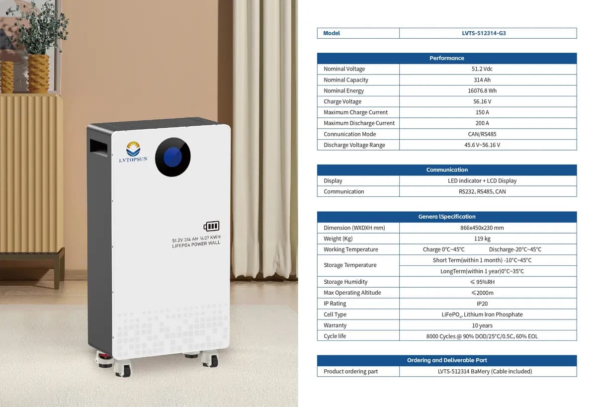 LVTOPSUN LVTS-512314-G3 51.2V 314Ah 16kWh LiFePO4 Battery image 4