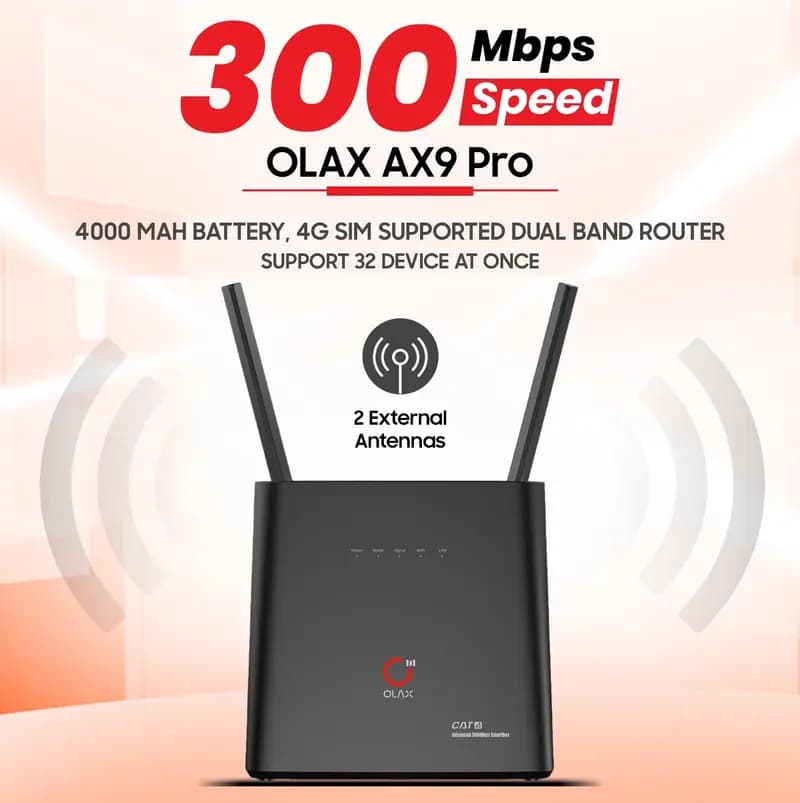 OLAX AX9 Pro 300Mbps 4G SIM Supported WiFi Router with 4000mAh in Built Battery