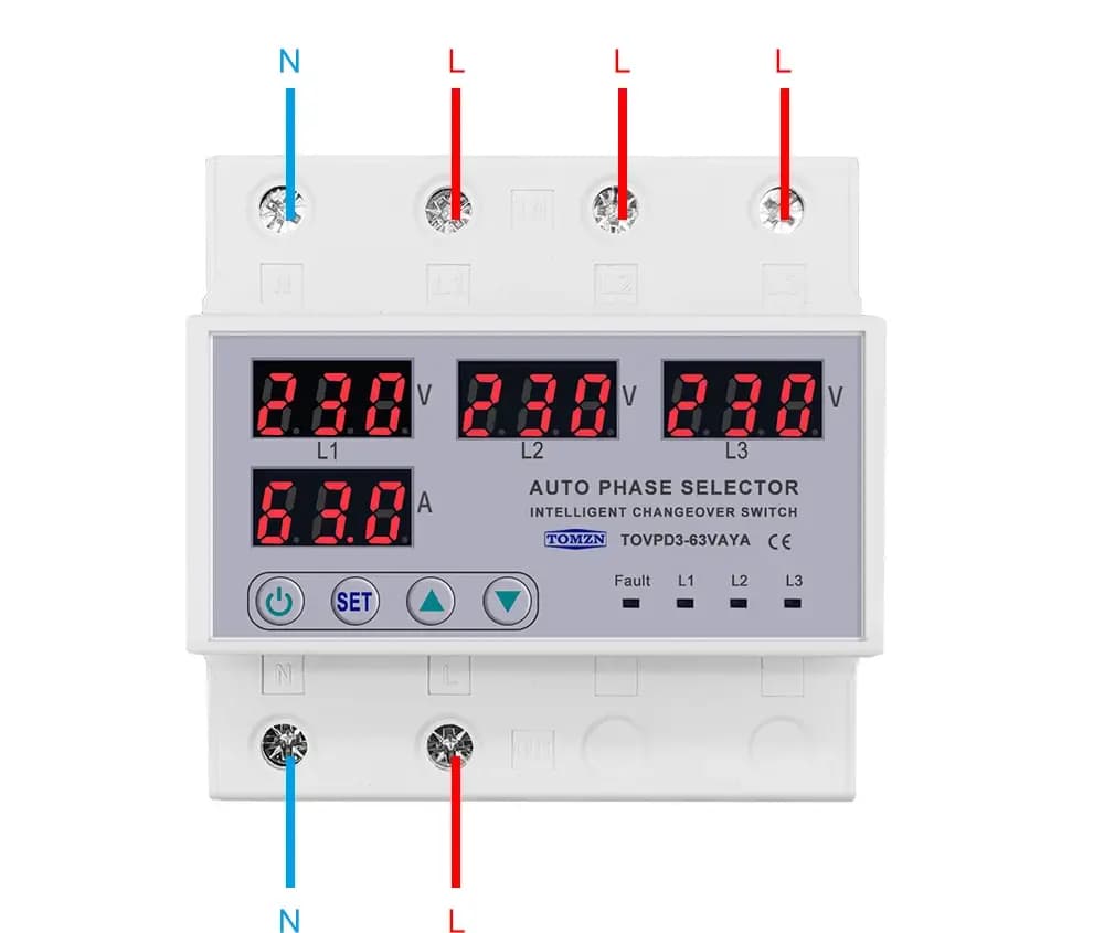 100A TOMZN 3 Phase Auto Phase Selector With Protection and Monitor (TOVPD3-63VAYA)(Pre Order) image 2
