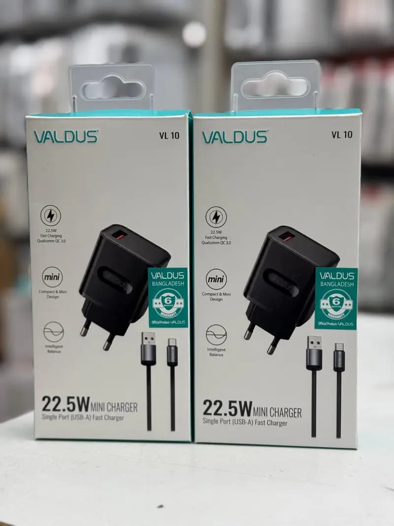 Valdus VL-10 22.5W Fast Charger with USB-A to Type-C Cable