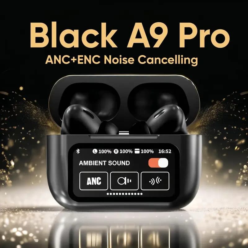 A9 Pro TWS ANC Touch Screen Display Earbuds - Black