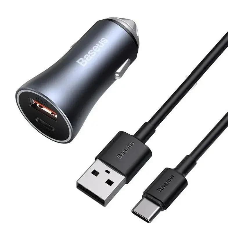 Baseus 40W Golden Contactor Pro Dual Quick Charger Car Charger USB+Type C (TZCCJD-0G)
