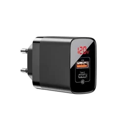 Baseus CCJMHC-A01 Mirror Lake PPS Travel Wall Charger (Voltage / Power Display Quick Charge 3.0 Power Delivery 3.0 USB / USB Type C 18W)