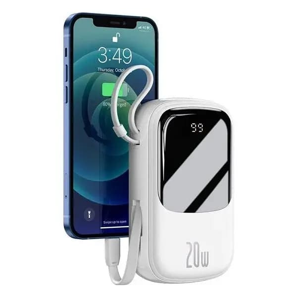 Baseus Qpow Digital Display Power Bank 20000mAh 20W (With IP Cable) ? White