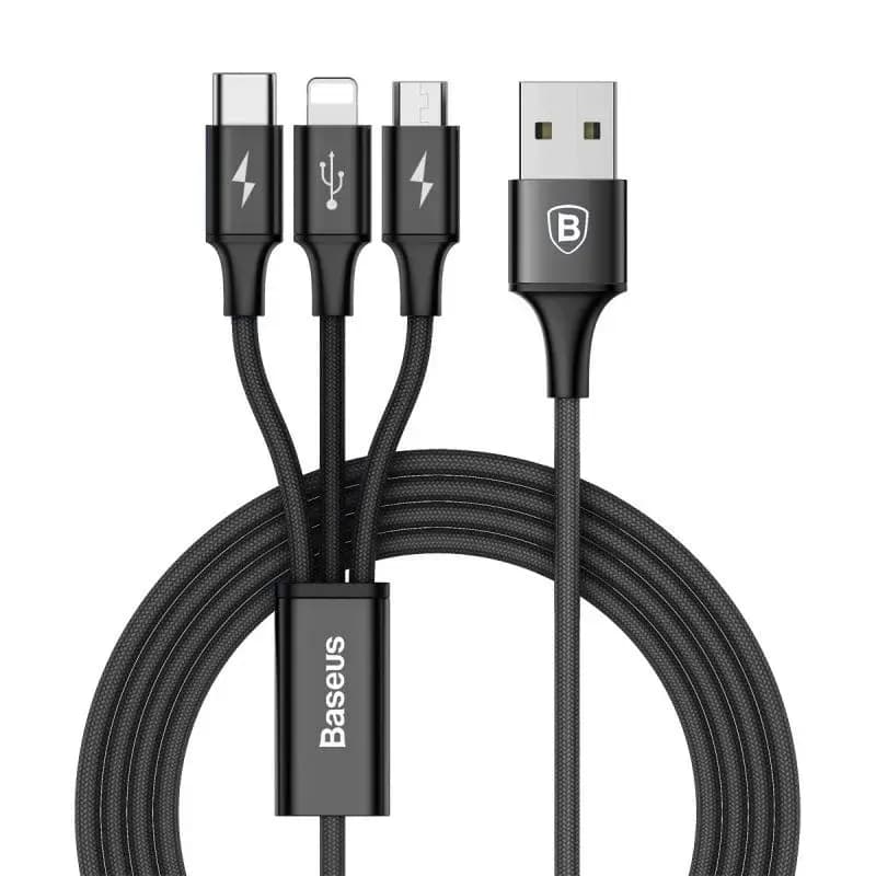 Baseus Rapid Series 3-in-1 Cable For lightning+ Type-C+Micro USB ? Black