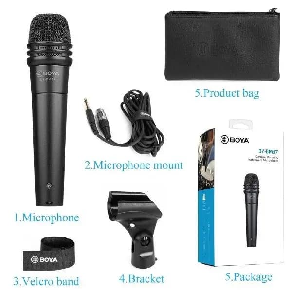 BOYA BM57 Microphone- Professional Cardioid Dynamic Instrument Microphone For Guitar, drums, Instruments, Vocals, Live Audio, Recording (BOYA BY-BM57)