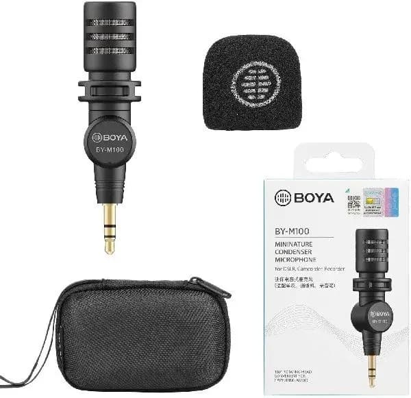BOYA BY-M100 Miniature 3.5mm TRS Mini Condenser Microphone For DSLR/Camcorder/Recorder