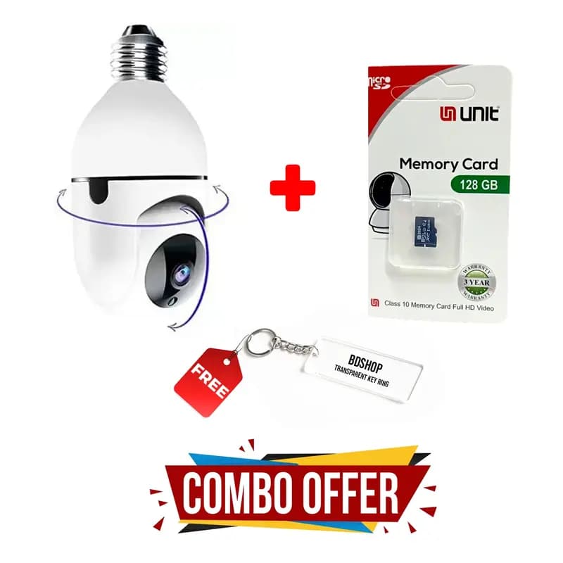 Budget IP Camera Combo Offer! V380 PRO E27 1080P Security IP Camera + UNIT 128GB Memory Card (Free Keyring)