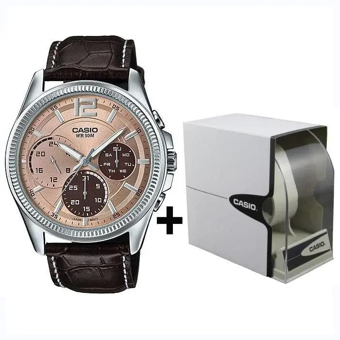 Casio Brown Leather belt watches or men (MTP-E305L-5AV)