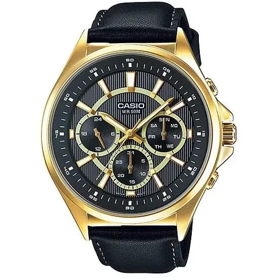 Casio golden touch leather belt watch for men (MTP-E303GL-1AV)