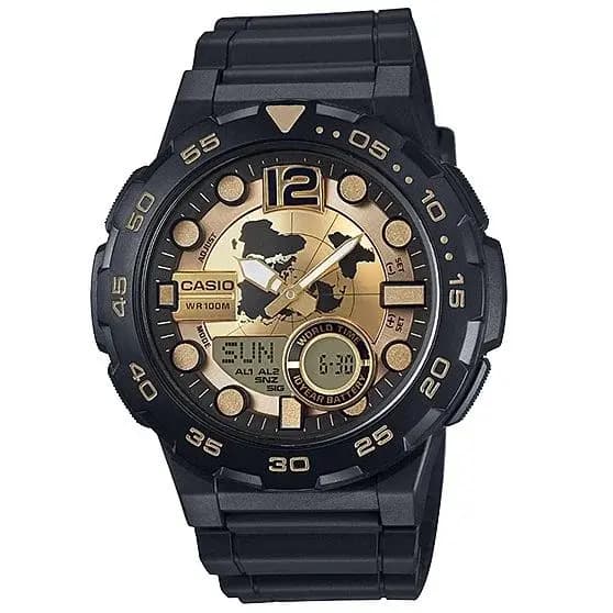 Casio Round world map dial watches for men (AEQ-100BW-9AV)