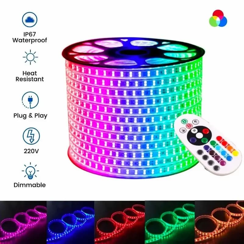 Double Row Super Bright RGB LED Strip Light IP67 Waterproof Light 5 meter + 1500W Driver + Multifunctional 16 Color IR Remote