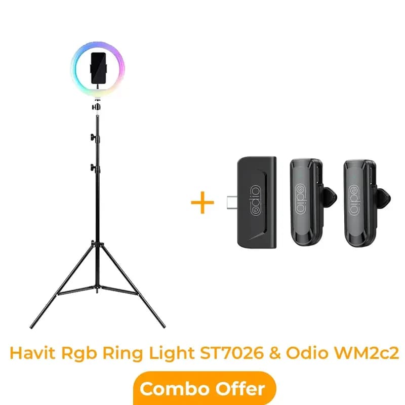 Facebook Live Combo! Havit ST7026 Ring Light+Odio WM2c2 Wireless Microphone (Type C 1:2)