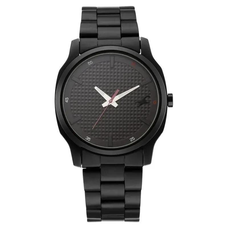 Fastrack NR3255NM01 Stunners Quartz Analog Black Dial Metal Strap Watch for Guys