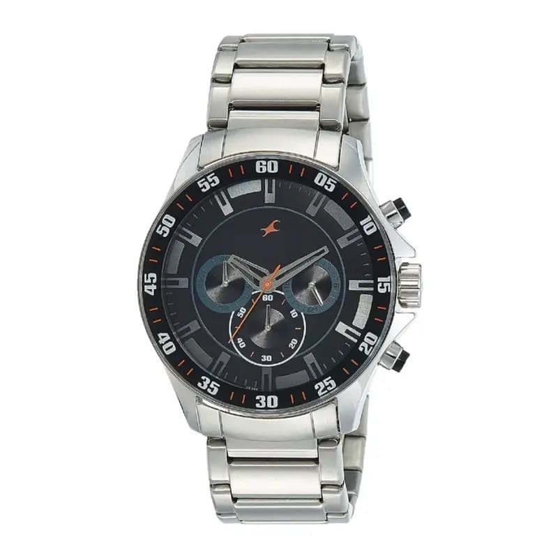 Fastrack NS3072SM04 Big Time Quartz Chronograph Black Dial Metal Strap Watch for Guys