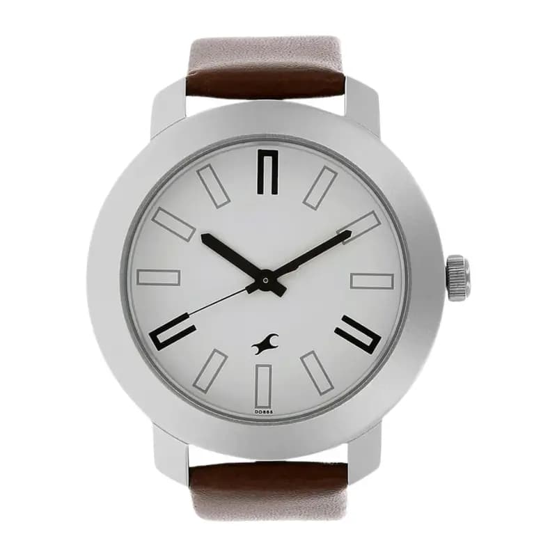 Fastrack NS3120SL01 Quartz Analog White Dial Leather Strap Watch for Guys