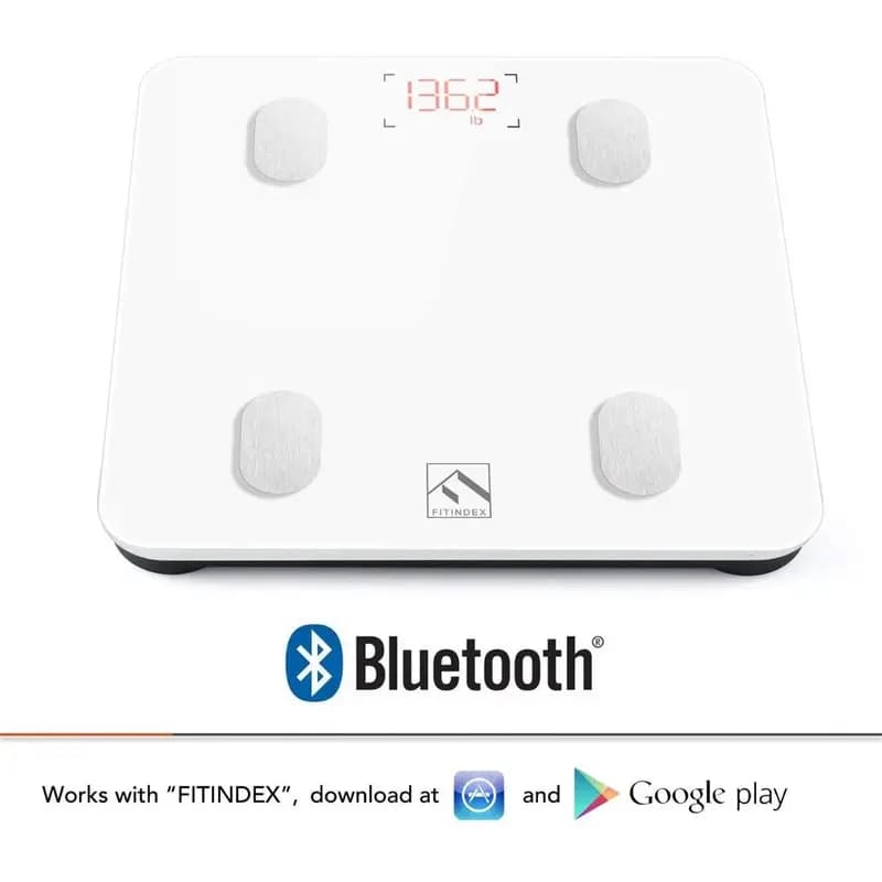 FITINDEX Bluetooth Body Fat Scale Smart Wireless BMI Bathroom Weight Scale Body Composition Monitor Health Analyzer with Smartphone App for Body Weight, Fat, Water, BMI, BMR