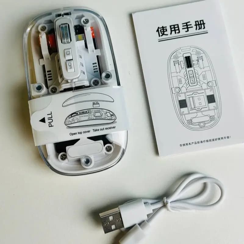 GearUP WM30 Transparent Crystal 2.4G + Bluetooth Magnetic Wireless Mouse- White Color