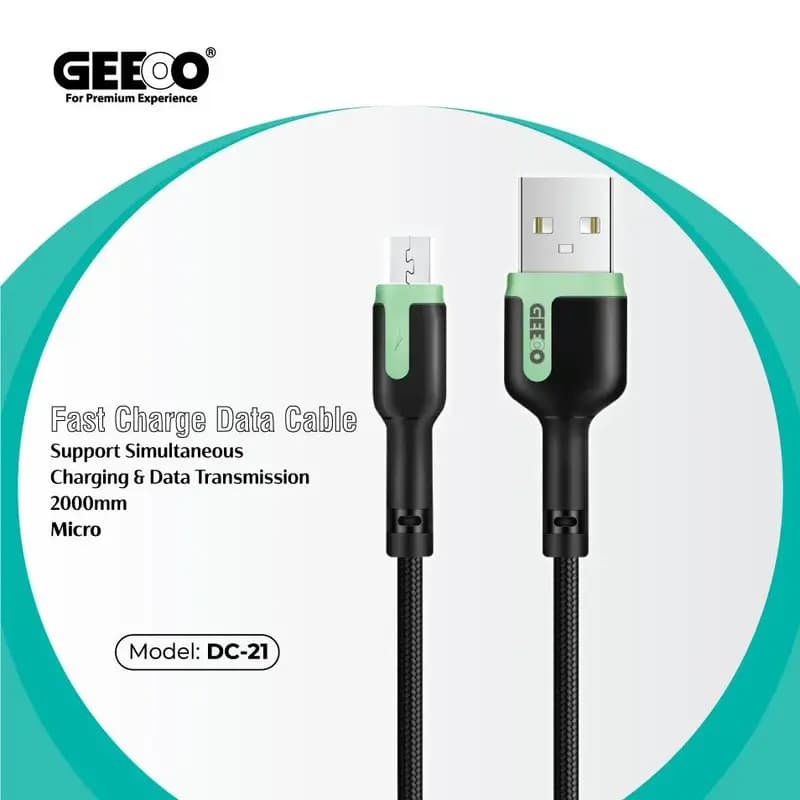 Geeoo DC-21 2.4A Micro USB Long Charging Data Cable 2m