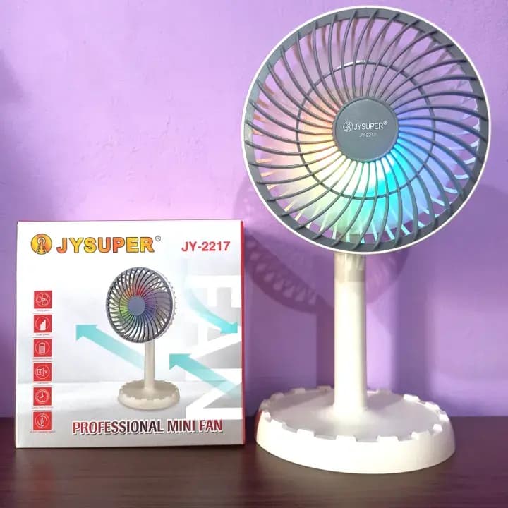 JYSUPER JY-2217 Rechargeable AC/DC RGB Portable Mini Desk Fan