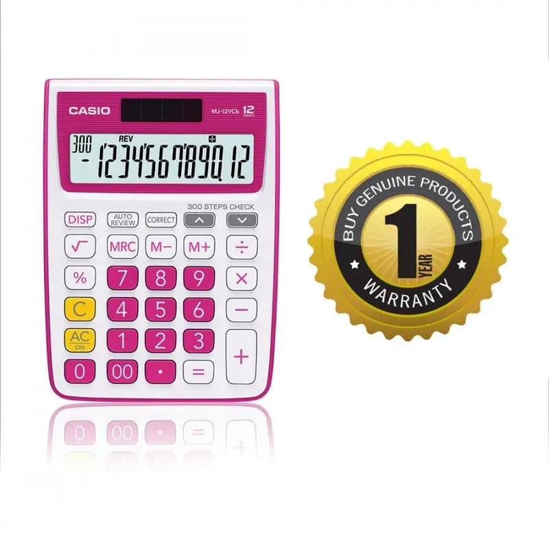 Original Casio 12 digits Mini Desk Type Calculator (MJ-12VCB-RD)
