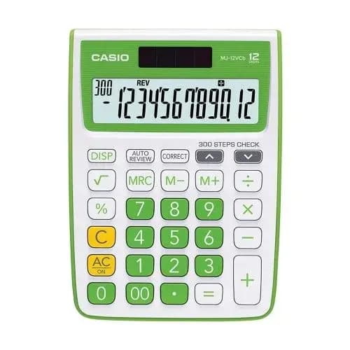 Original Casio 12 digits Solar and Battery Powered Basic Calculator (MJ-12VCB-GN)