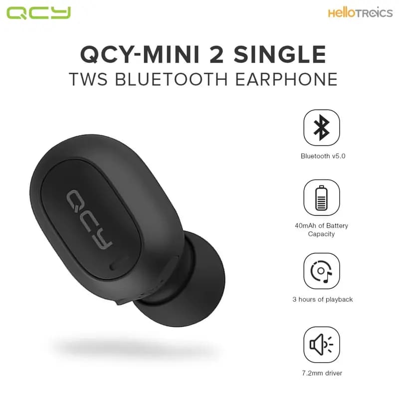 QCY Mini 2 Single TWS Bluetooth Earphone Mini BLACK