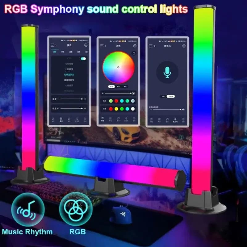 RGB Music Light- Rhythm Light Color Ambient LED Lamp Bar for YouTube Studio, TV, Car Decoration & Party (Mobile App Controlled- 2pcs set)