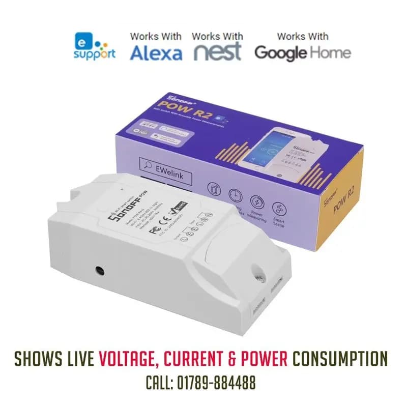Sonoff POW R2 for AC, Motor, Pump with Live- Voltage, Current and Power Consumption