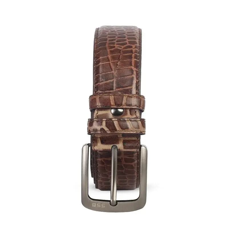 SSB CROCO PRINTED 100% GENUINE LEATHER BELT ANTIQUE BROWN SB-B45