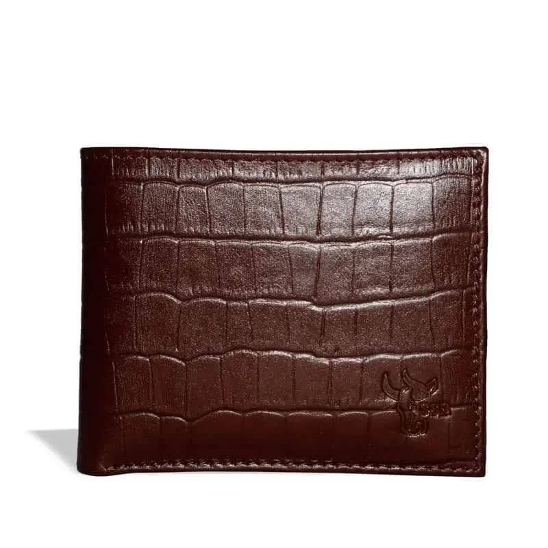 SSB MEN'S 100% GENUINE LEATHER CROCODILE PRINT WALLET BROWN SB-W14