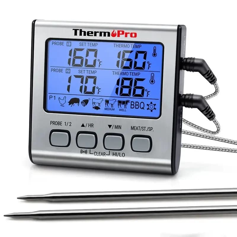 ThermoPro TP17 Dual Probe Food Grill Thermometer with Timer Mode and Large LCD Backlight