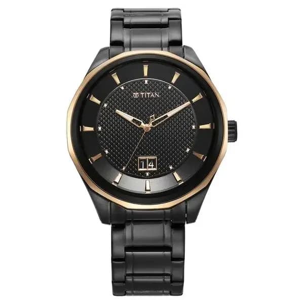 Titan 1829km04 Regalia Opulent Black Dial Stainless Steel Strap Watch for Men