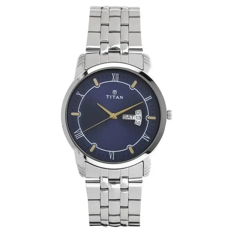 Titan Analog with Day and Date Blue Dial Stainless Steel Strap watch for Men- NS1774SM01