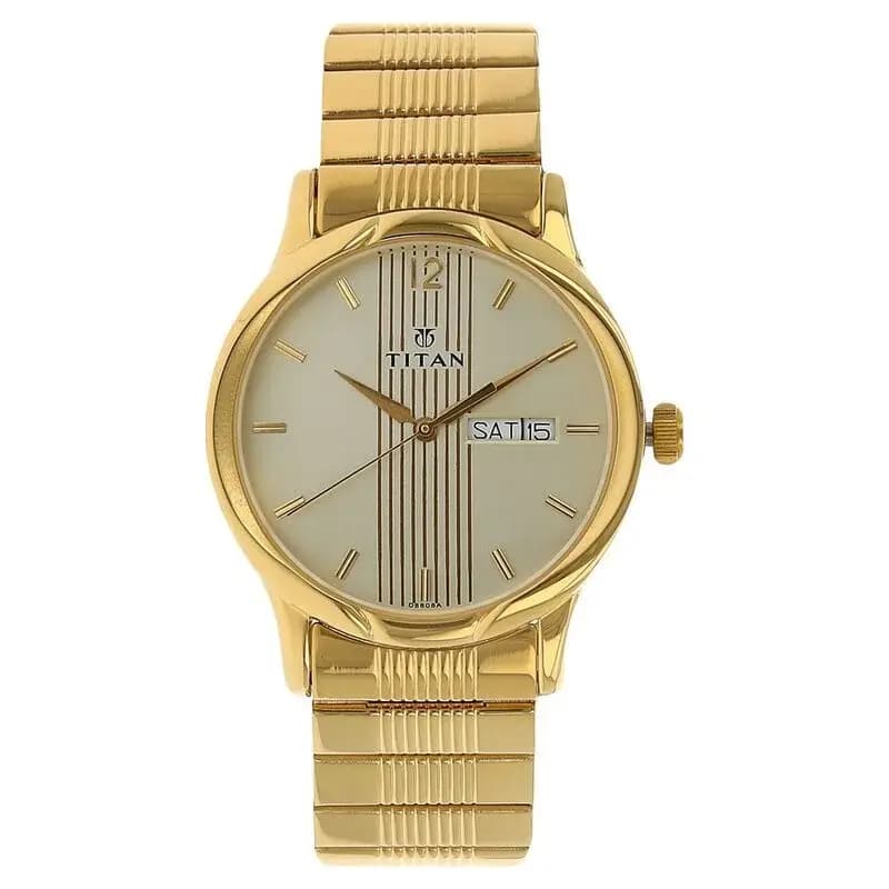Titan Analog with Day and Date Champagne Dial Metal Strap watch for Men (NS-1580YM05)