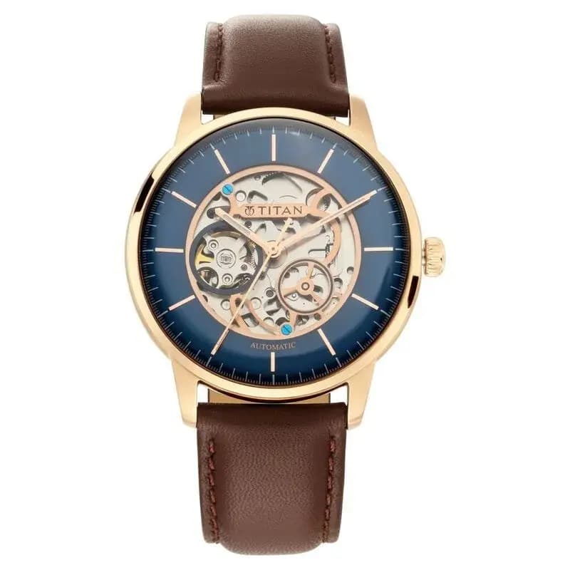 Titan Automatics Blue Dial Automatic Leather Strap watch for Men (NS90110WL02)