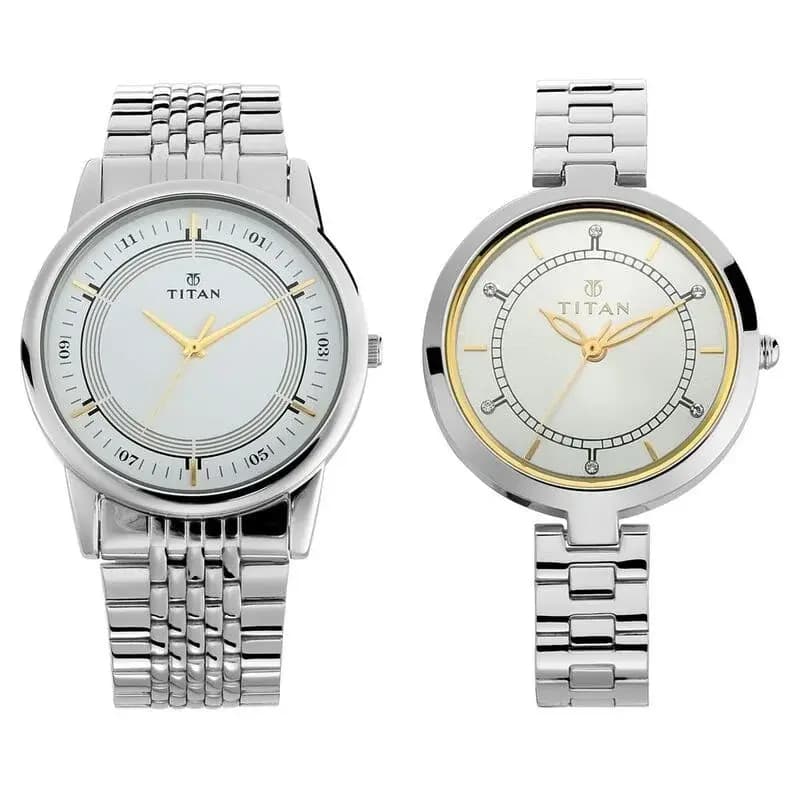 Titan Bandhan Quartz Analog Silver Dial Stainless Steel Strap Watch for Couple (NS17732603SM01P)