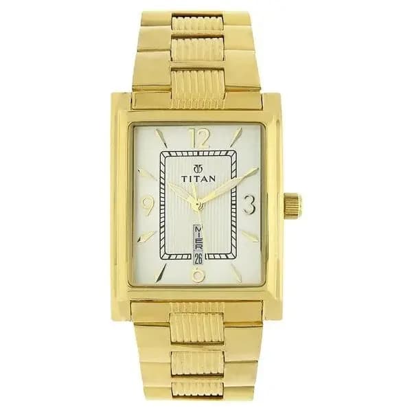 Titan Champagne Dial Analog with Day and Date Stainless Steel Strap Watch for Men (NR90024YM07)