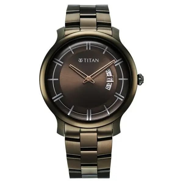 Titan Clasique Slim Quartz Analog with Date Green Dial Stainless Steel Strap Watch For Men (90170QM03)