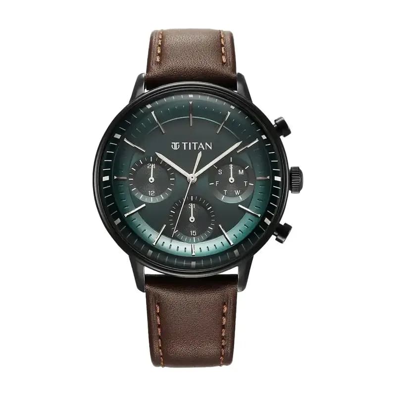 Titan Classic Chrono Blue Dial Quartz Multifunction Leather Strap watch for Men (NS90169NL01)