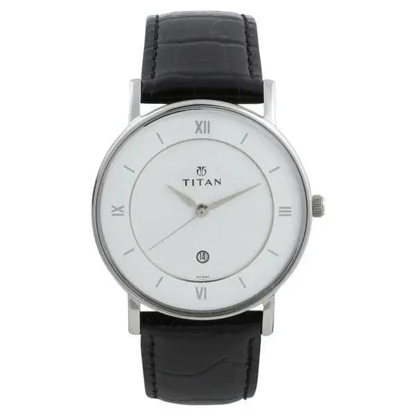 Titan Classic White Dial Analog with Date Leather Strap watch for Men (NS9162SL04)