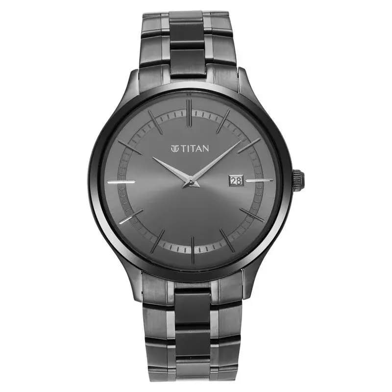 Titan Classique Slimline Anthracite Dial Analog with Date Stainless Steel Strap watch for Men (NS90142QM02)