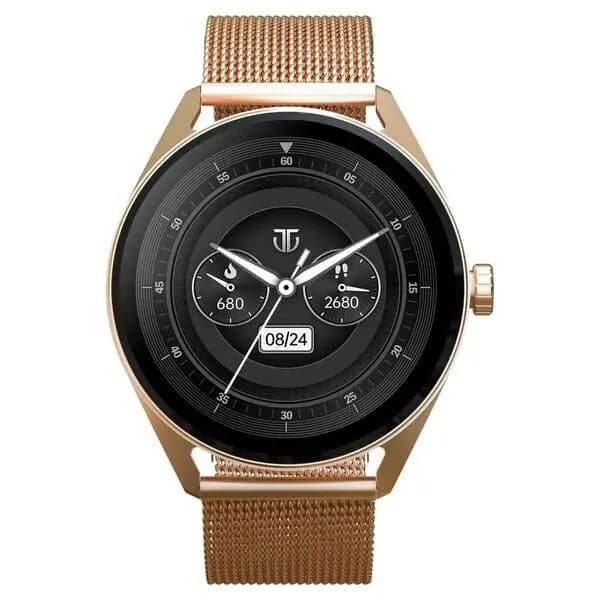 Titan Crest with 3.63 cm AMOLED Display and AOD, Functional Crown, BT Calling Smartwatch with Rose Gold Mesh Strap (90197AM02K)