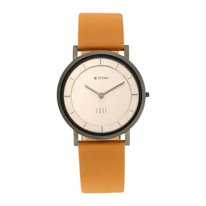 Titan Edge Beige Dial Analog Leather Strap watch for Men (NS1595QL01)